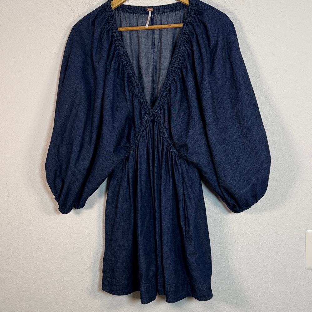 Free People Portia Denim Mini Dress In Indigo Dark Rinse size Small Petite - Picture 3 of 8